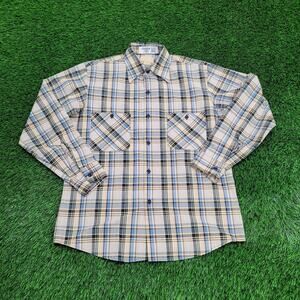 Vintage Kings-Road Plaid Button Shirt Large 22x29 Blue White